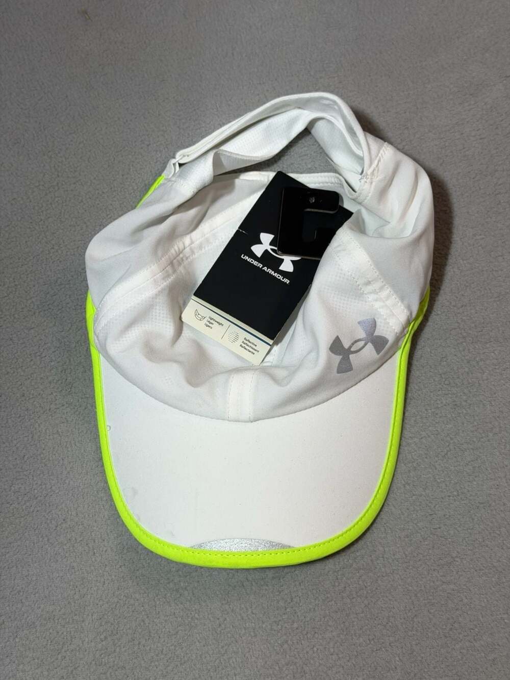 Under Armour Women's Launch Run Visor White Lime Surge Reflective NWT